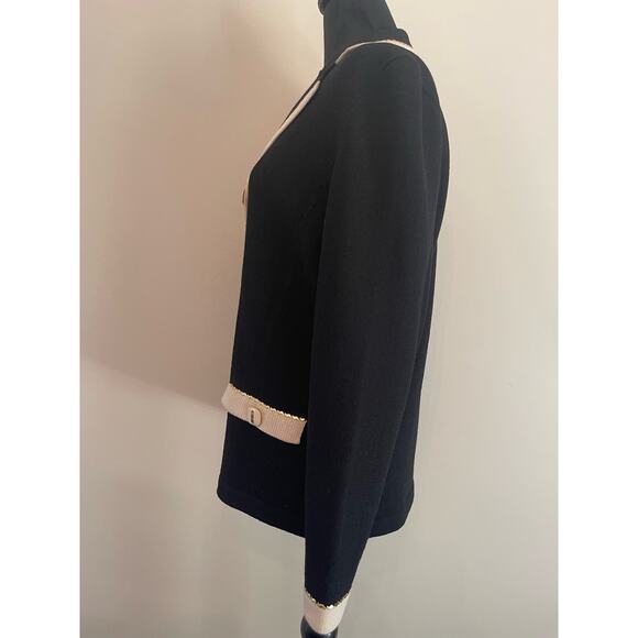 J.S.S knit wear jacket blazer small black cream wool blend button up classic - Picture 4 of 12